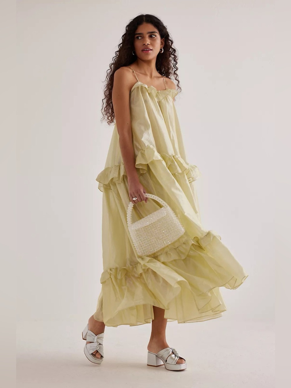 NWT Stella Nova Sunniva Ruffle Maxi Dress in Gold Sunshine Yellow Sz Medium
